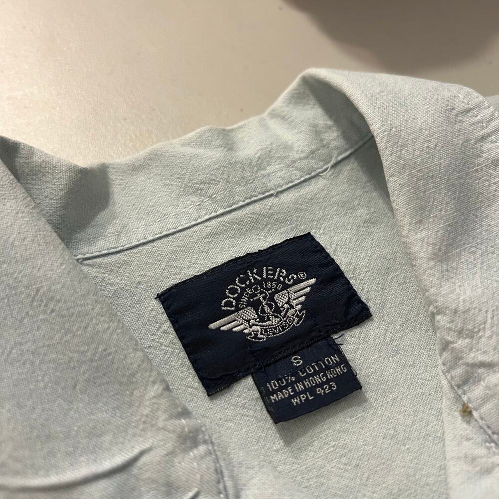 Dockers 100% Cotton 90s Blue Button Down Short Sleeve Shirt Unisex Size Small - Picture 6 of 11